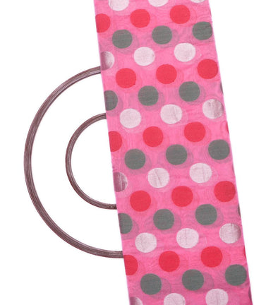 pink green big polka pattern chanderi silk fabric